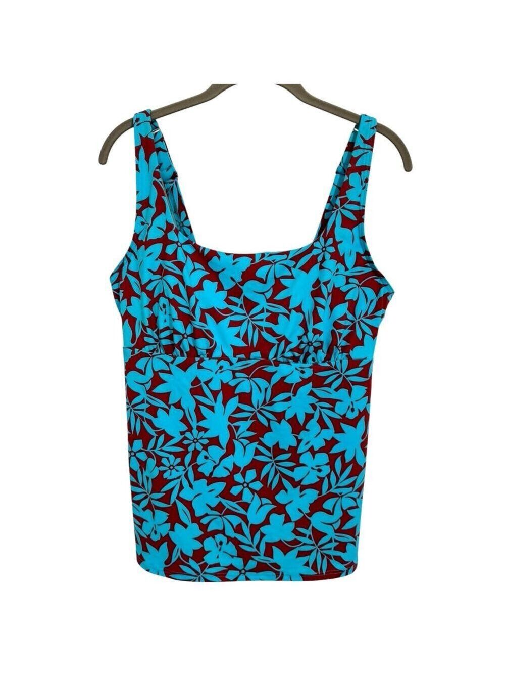 Lands' End Women's 12D Tankini Top Square Neck Underwire Adjustable Blue Red